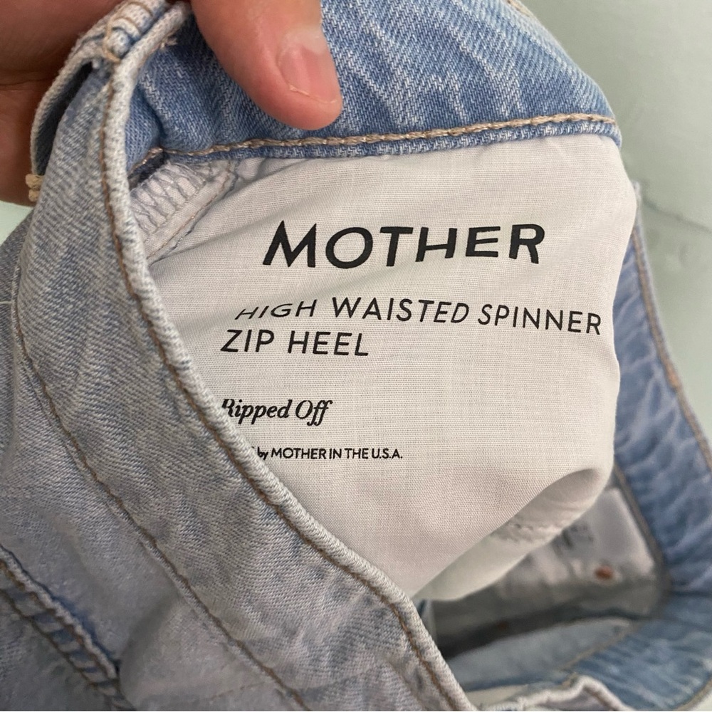 MOTHER High‎ Waisted Spinner Zip Heel In Ripped Off Blue Loose Wide Leg Size 27 - Picture 9 of 9
